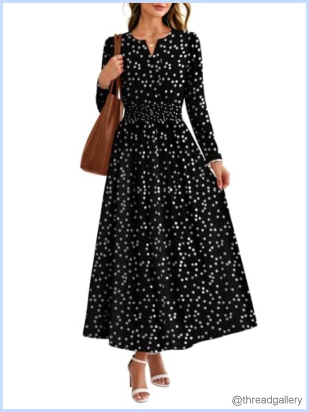 OFEEFAN Women's Fall Boho Floral Long Sleeve Maxi Dress with Pockets